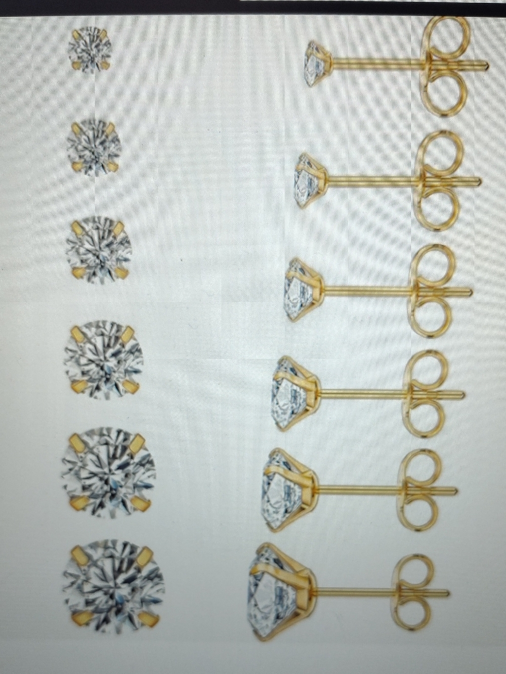 Gold Prong Stud Earrings with Clear Round Stones - Multiple Sizes 6 Pairs BNIB